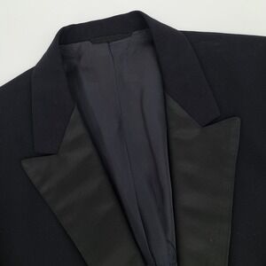 Vintage 70s Bespoke Custom Tuxedo Blazer Mens 42S Wool Dark Navy Blue Peak Lapel